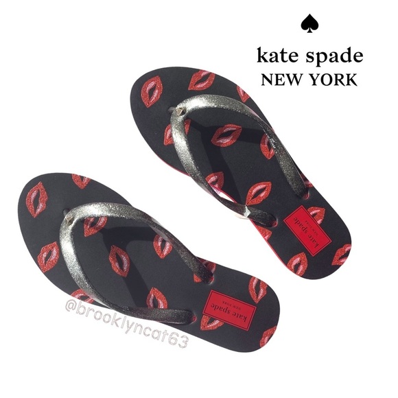 kate spade Shoes - Kate Spade New York Fiji Flip Flops Sandals Lips Lingonberry Black Red SZ 6